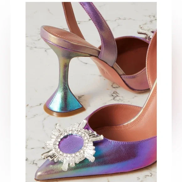 Amina Muaddi Begum Swarovski Crystal-Embellished Multicolor Slingback Heels